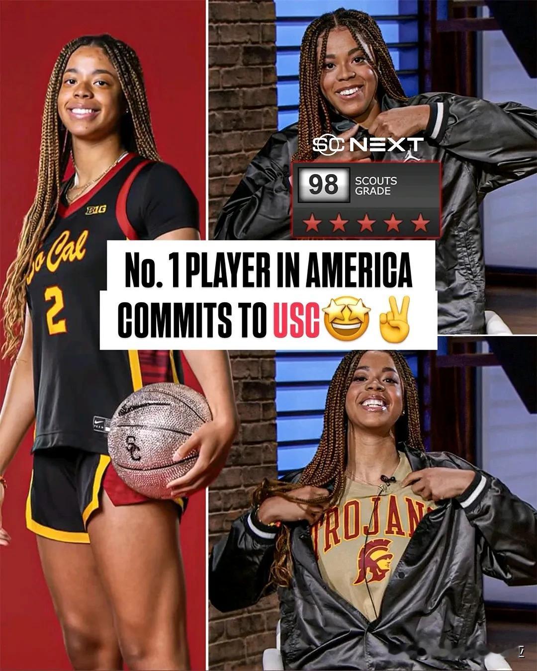 全美第一Saniyah Hall宣布承诺NCAA女篮 USC，今夏帮助美国夺得U