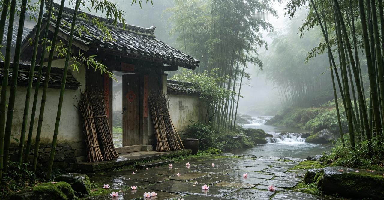 上联：细雨悠悠敲旧瓦，诚邀下联！清风淡淡叩柴门