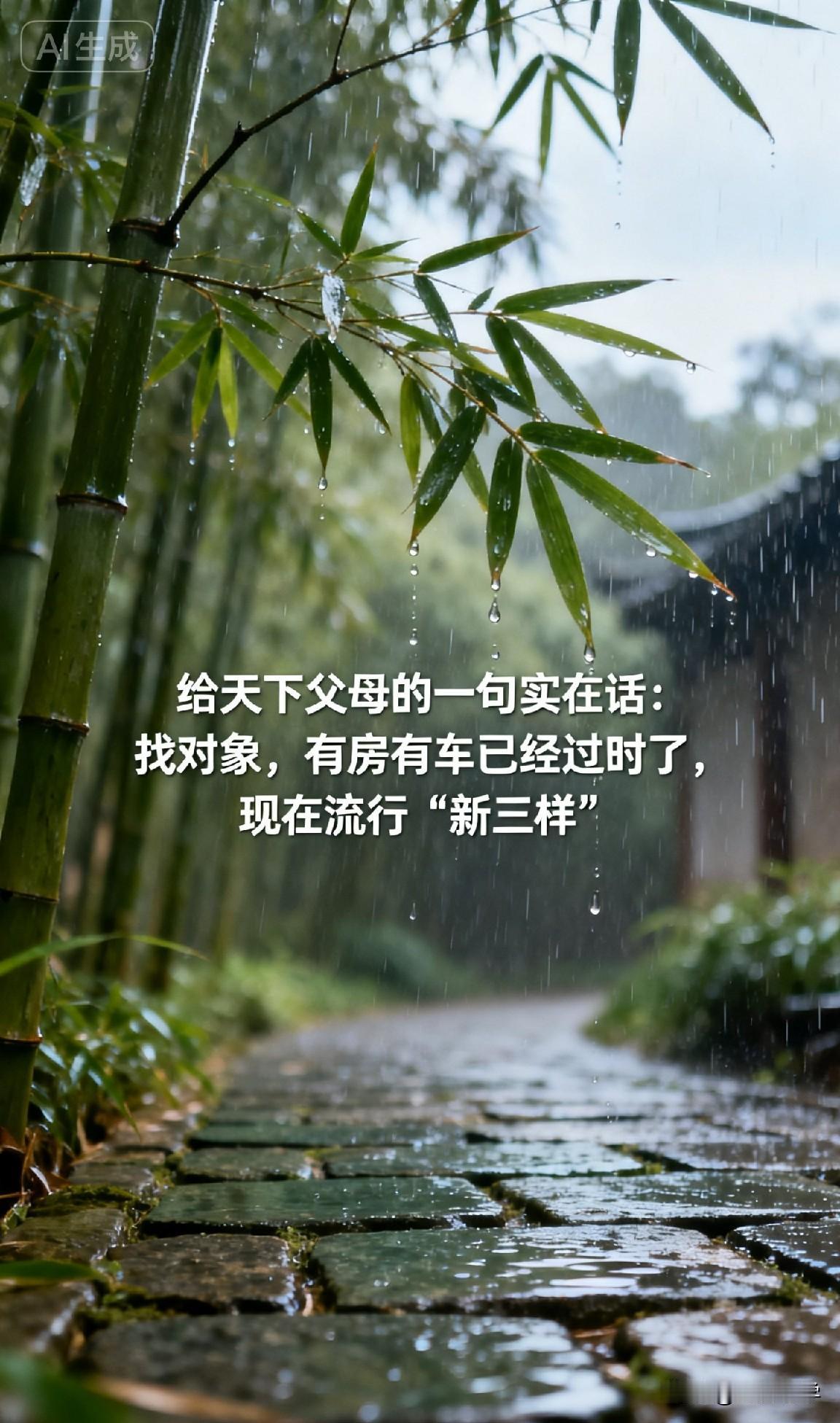 给天下父母的一句实在话：找对象，有房有车已经过时了，现在流行“新三样”。

《礼