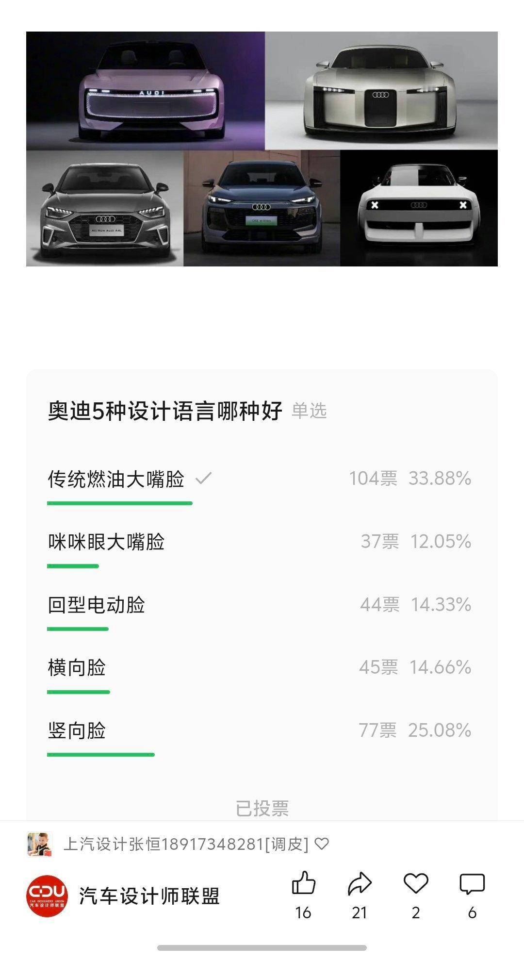 奥迪五种设计语言的投票……设计师联盟的调查 