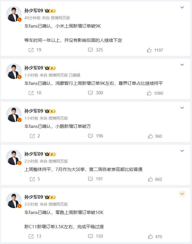 小米订单继续火热[点赞]零跑依旧稳健[点赞]要说超出我预期的还是小鹏，在这个各家