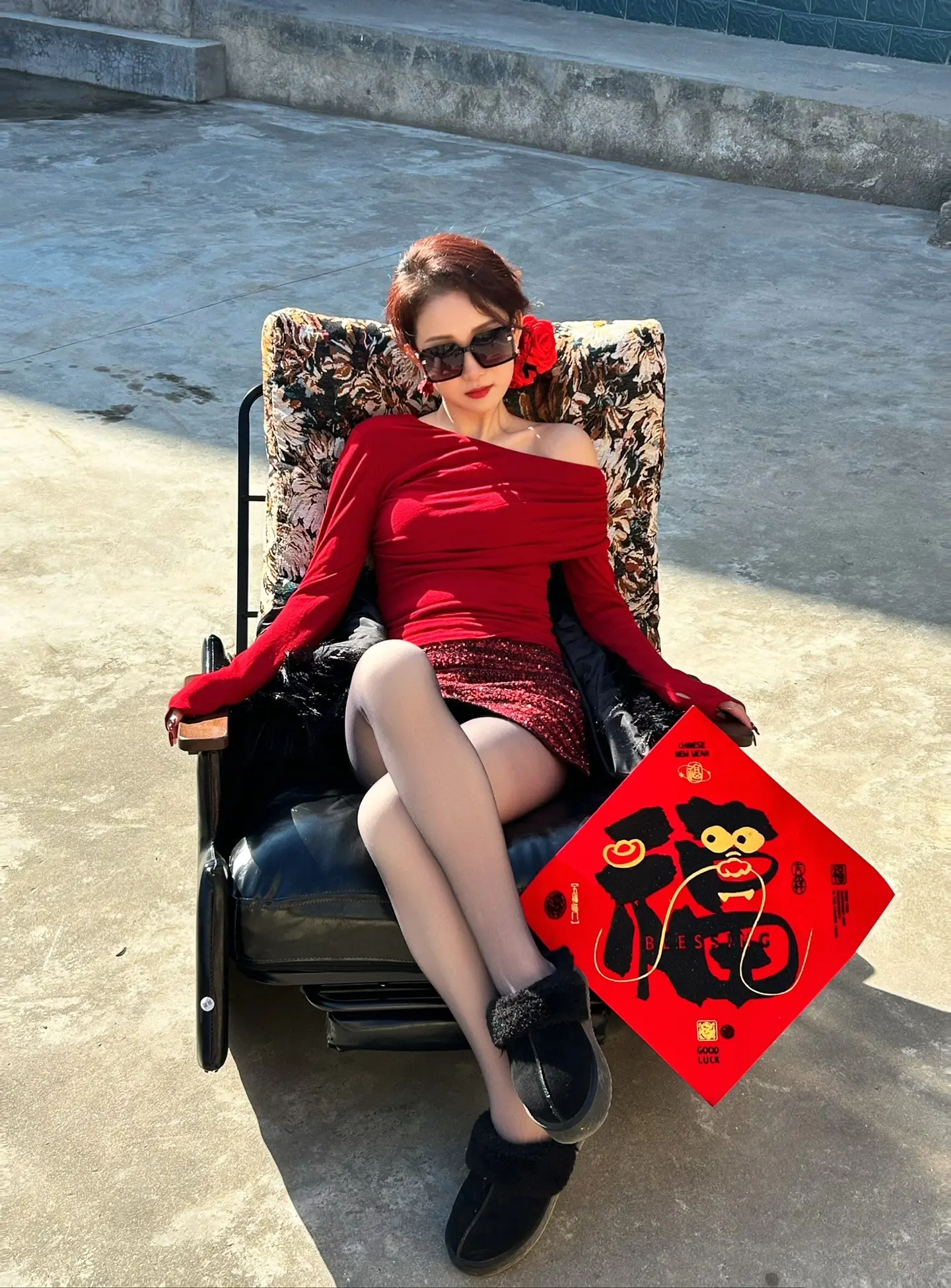 新年拍照。农村妹回村也必须要出片