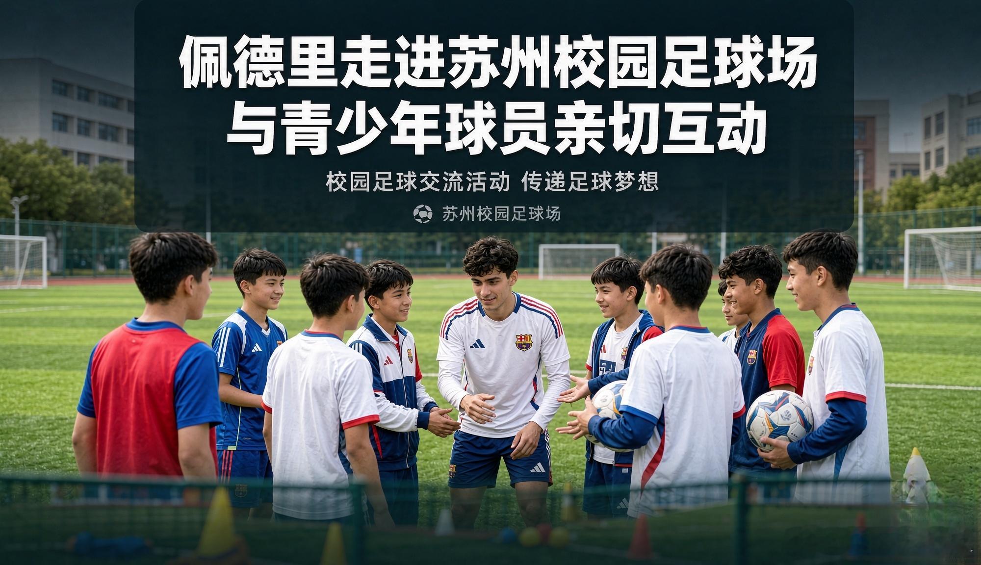 世界杯新晋冠军球员佩德里来到江苏苏州，亮相全国高中校园足球联赛总决赛现场，和国内