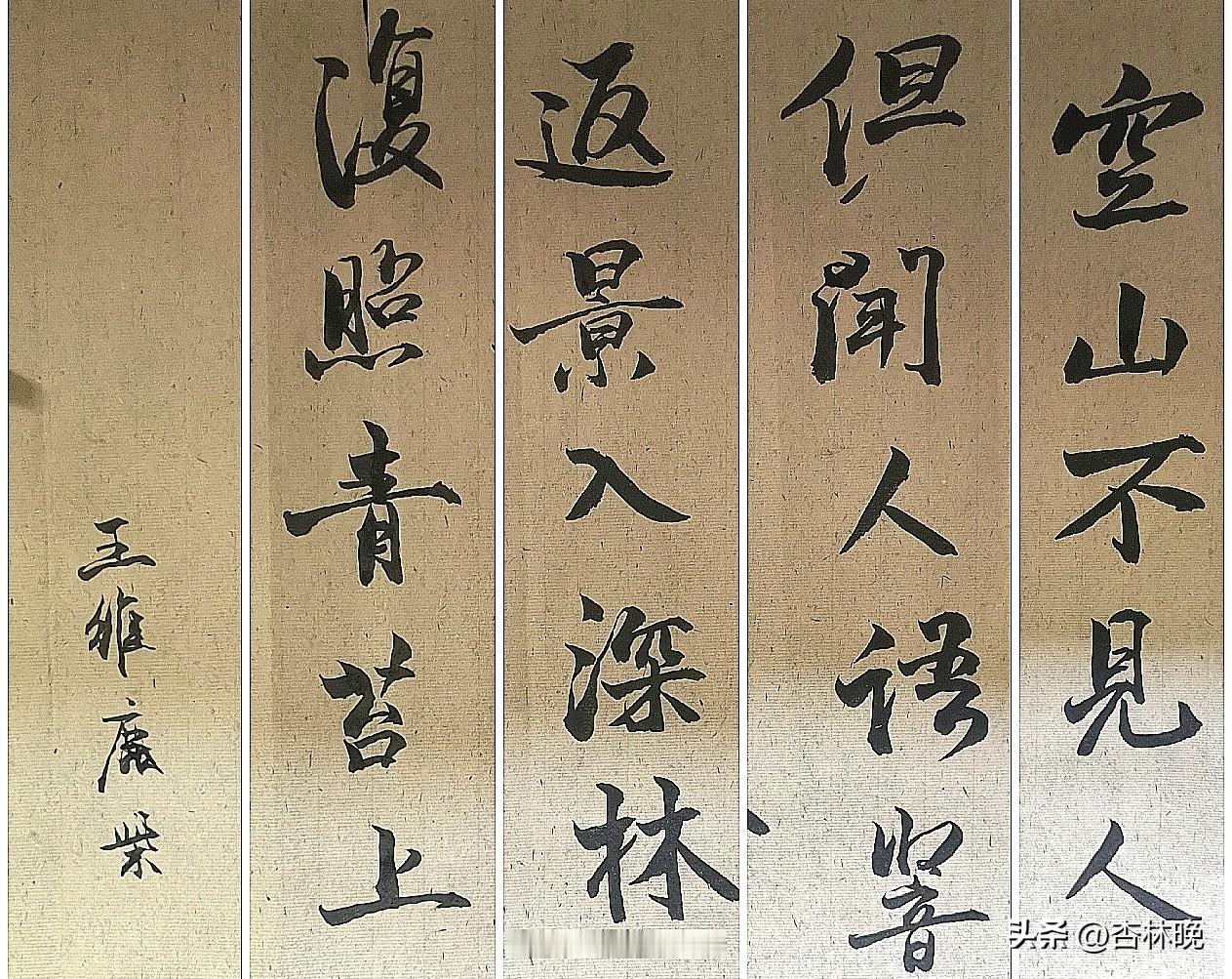 《鹿柴》唐·王维

空山不见人，但闻人语响。
返景入深林，复照青苔上。

这是一