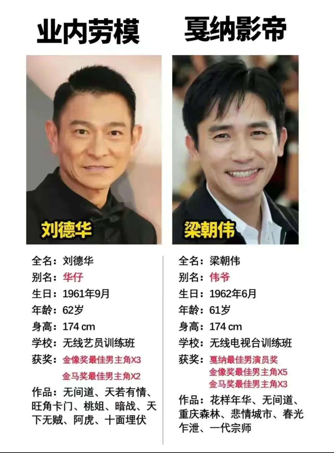 刘德华梁朝伟你选择支持谁？
梁朝伟是华语历史上拿影帝最多的演员，刘德华是华语影坛