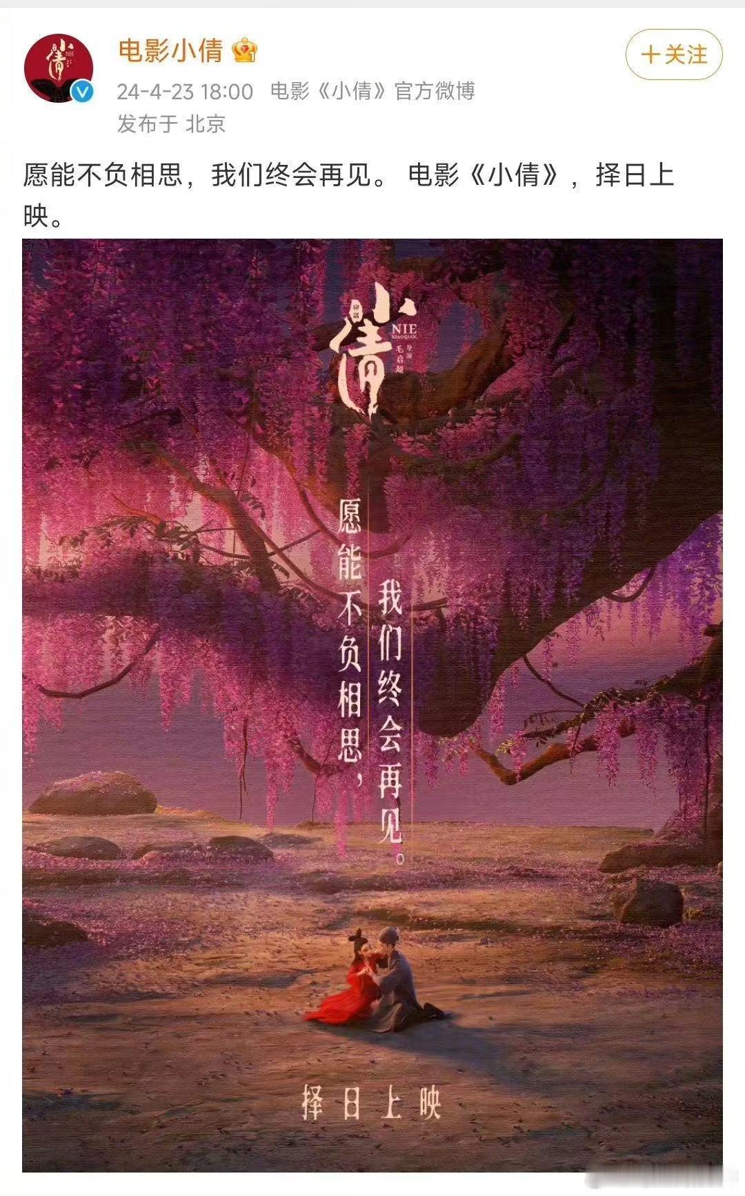 拥挤的五一档，原本4.30上映的《小倩》宣布撤档，择日上映。预售票房太低没有竞争