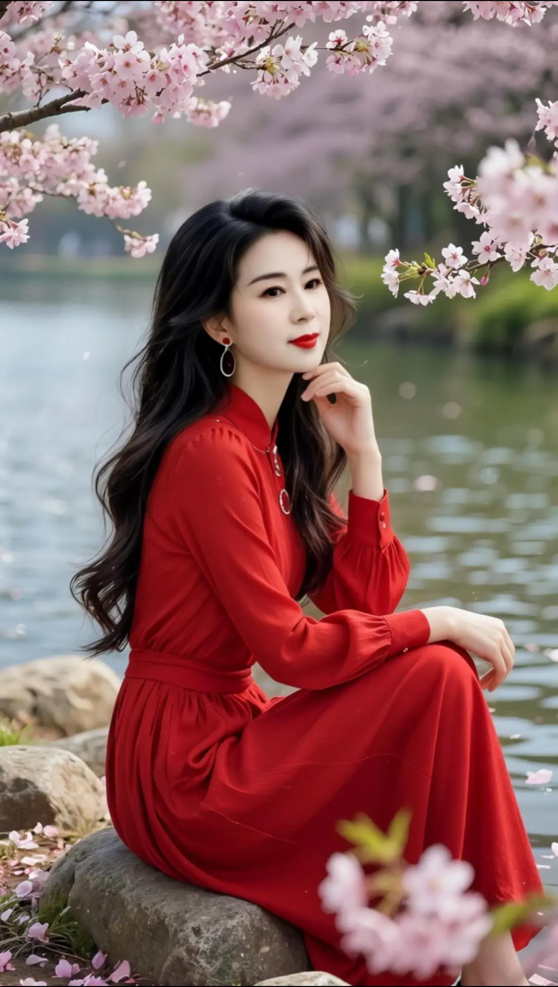 AI春日红裙照 随变ai随便玩