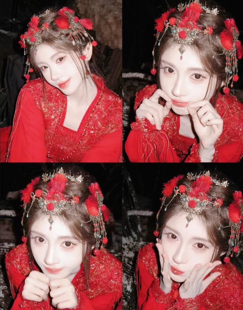 救命！！鞠婧祎这套红衣古风造型是真实存在的吗？！😭❤️🔥

亮片红衣配上珠坠