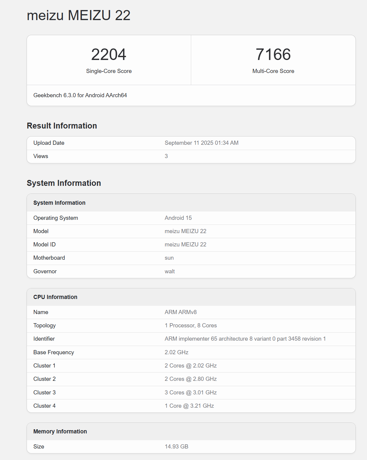 魅族22跑分出炉，单核在2000左右，多核在7100左右，感觉咋样[doge] 