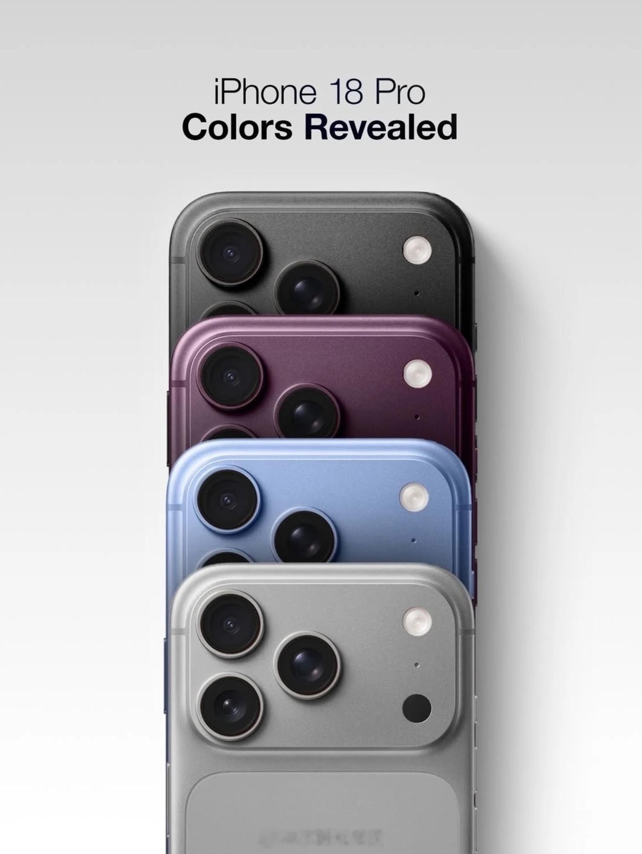 iPhone 18 Pro系列有四种配色：浅蓝色（代号：Pantone 2121