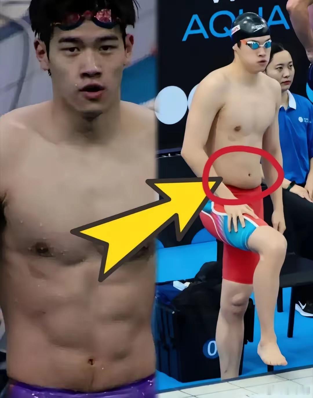 潘展乐说单项失利打击很大为什么成绩下滑这么厉害，看看他的肚子就知道了。还是某位网