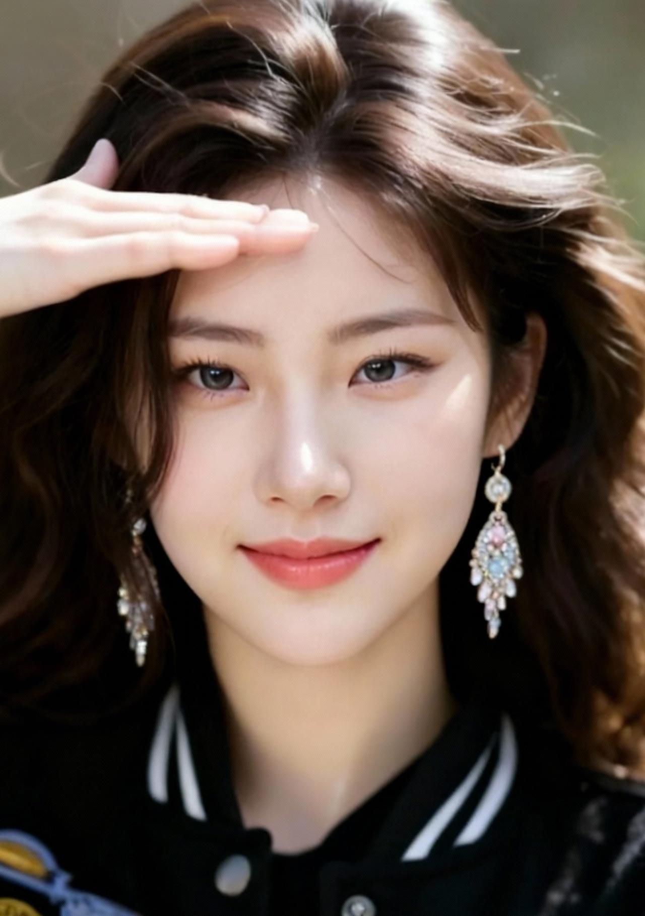 甜美少女风，温柔微笑，优雅耳环，时尚穿搭