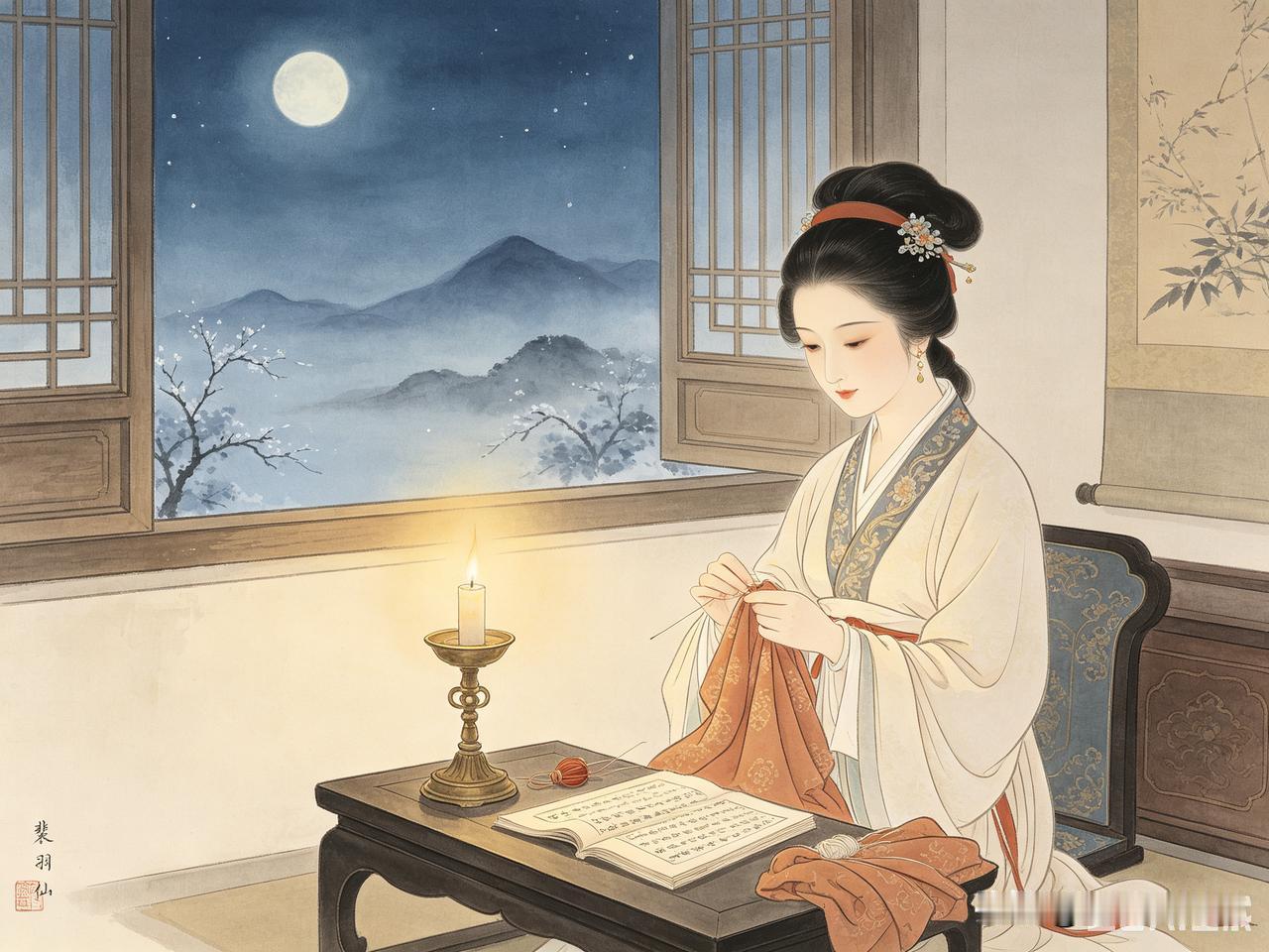 唐代宗年间，一个叫裴羽仙的女诗人，在某个寒夜里挑灯独坐，为远征的丈夫裴悦赶制冬衣