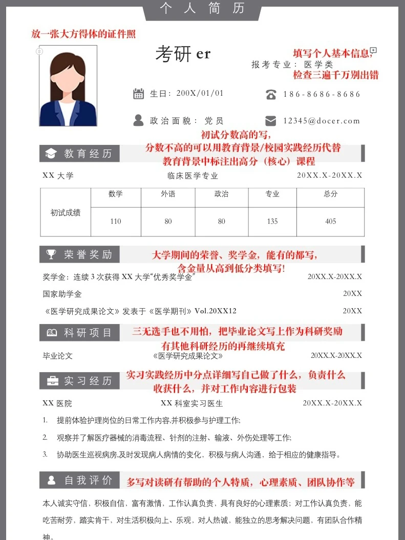 考研复试简历｜一页纸高分模板✨