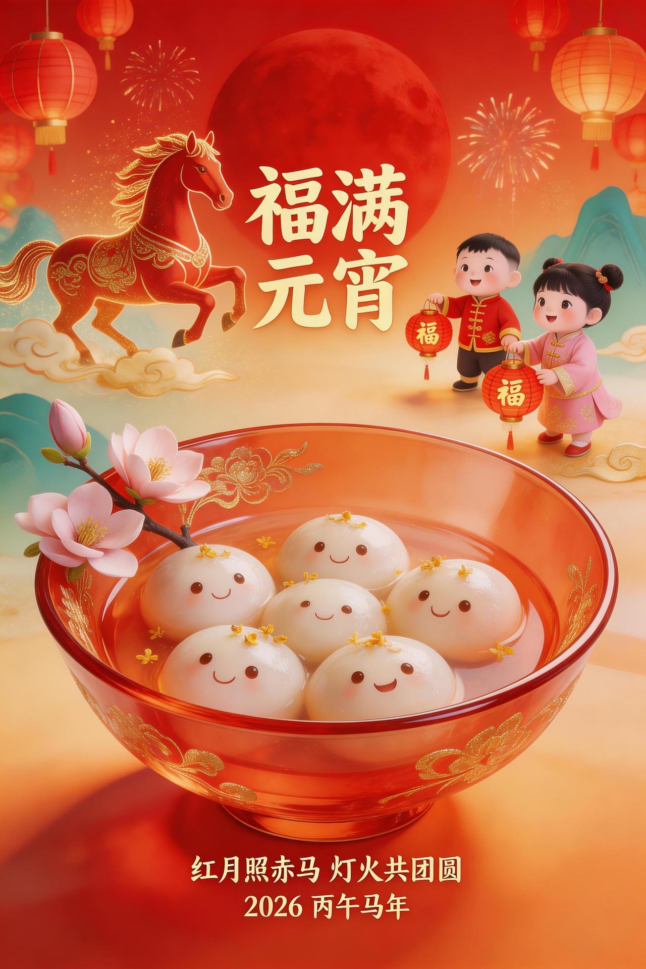 闹元宵，吃汤圆！一口一个好运气，一口一个幸福年。正月十五月儿圆，万家灯火照心田。