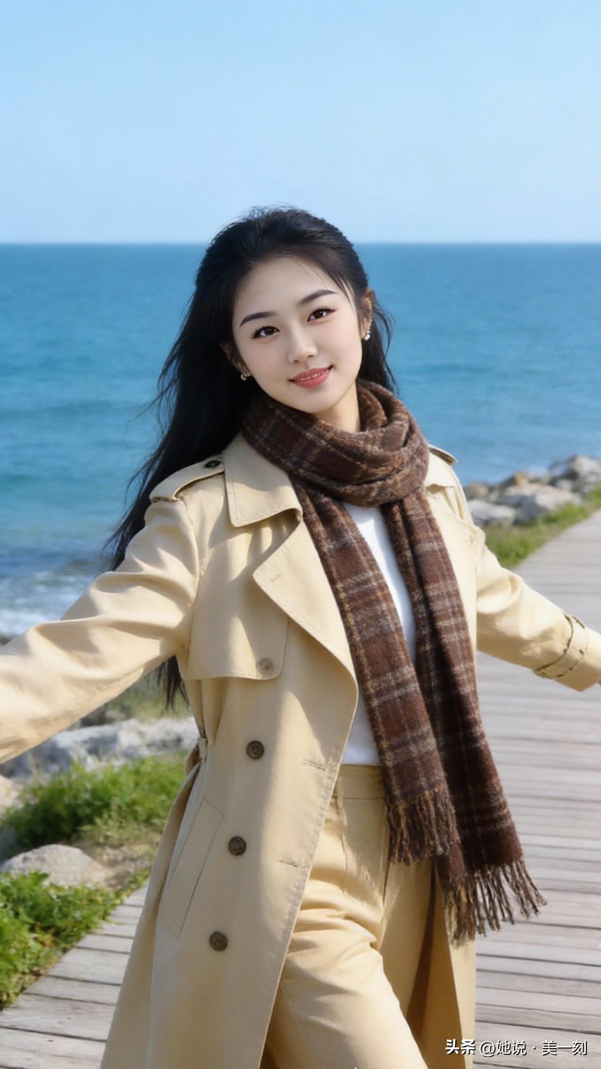 海边漫步，暖阳下的时尚穿搭。晒出美丽身影