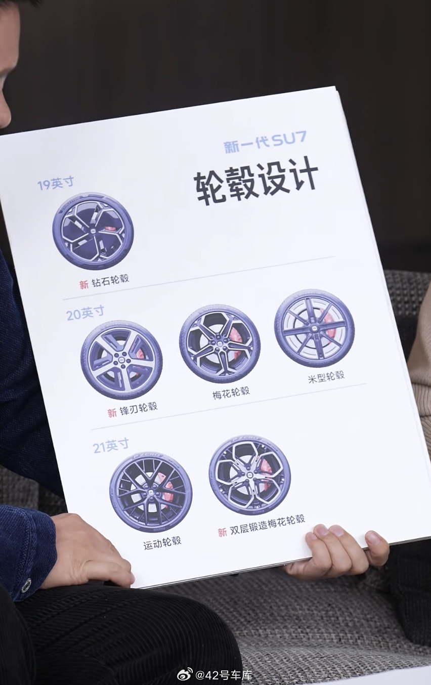 新一代 SU7 的三个新轮毂，双层梅花有点帅哦。42how小米su7