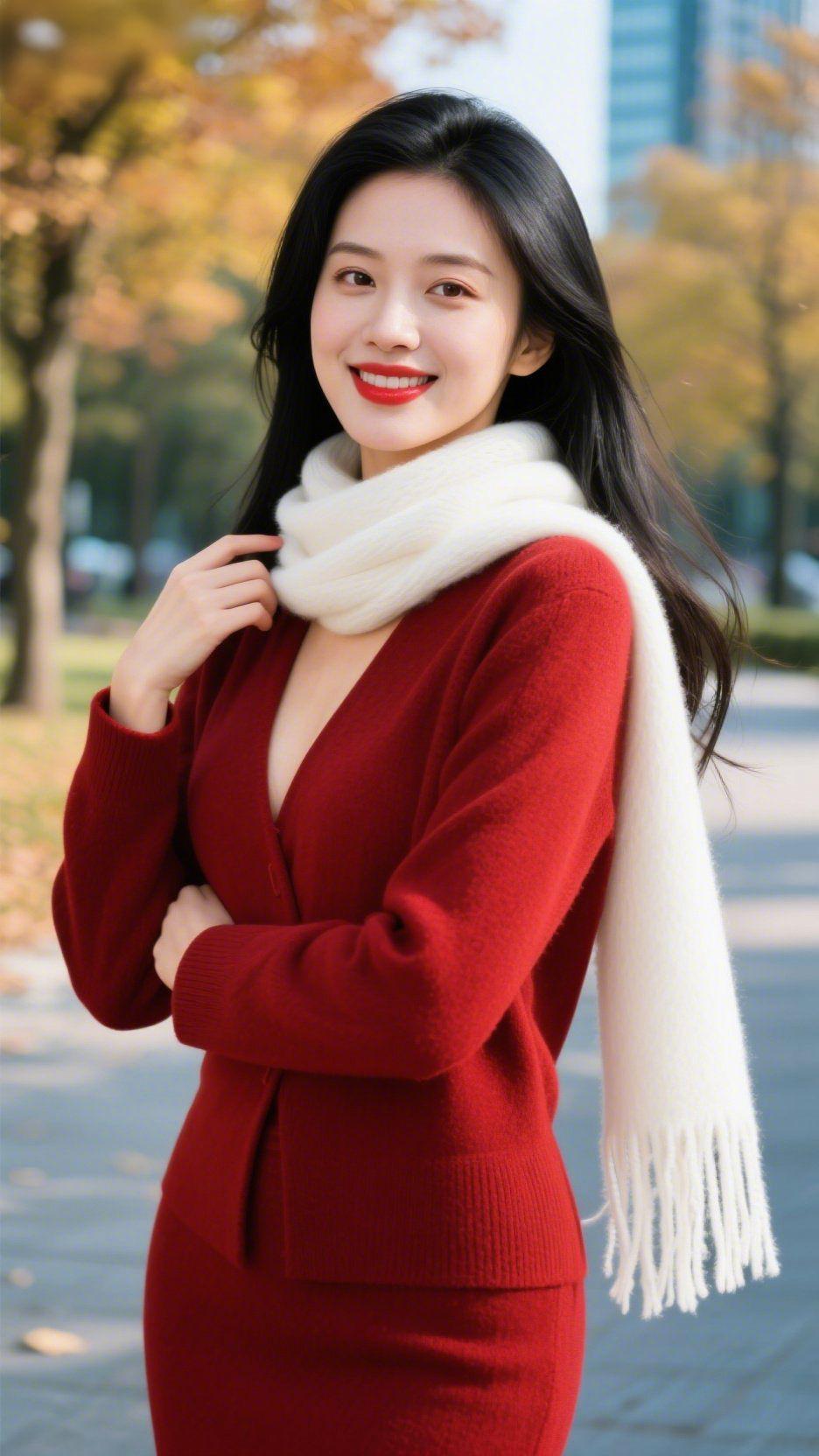 晚秋的温柔
 
风掠过肩头，捎来晚秋最后一缕暖意。酒红色针织衫裹住微凉的风，米白