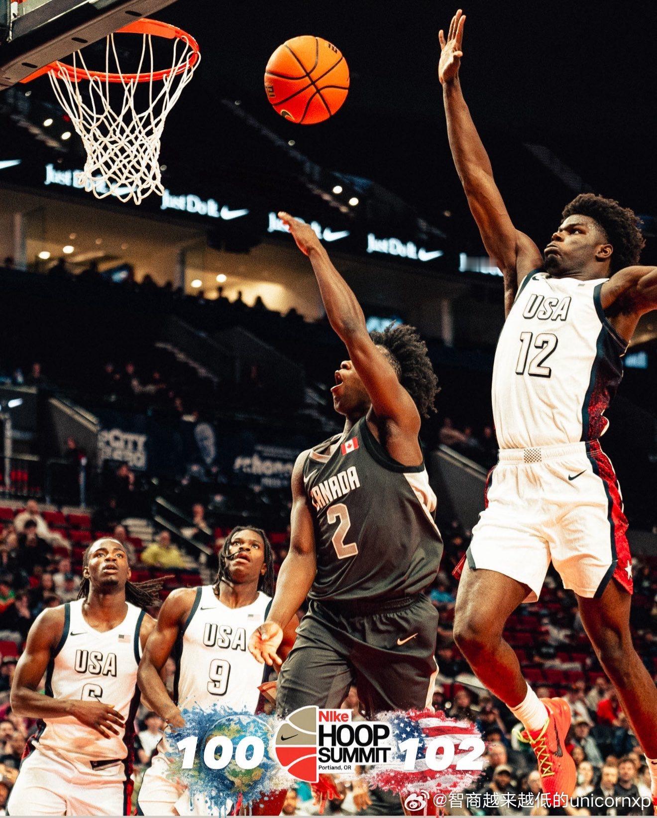 耐克篮球峰会美国加时102比100击败世界队，郇斯楠得到2板1断加拿大后卫Mil