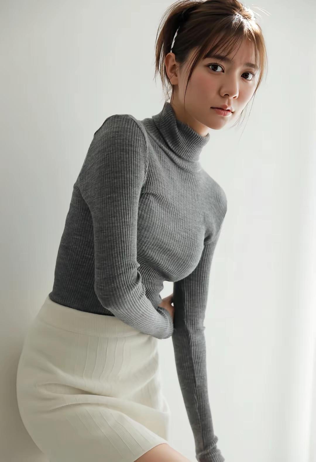 优雅气质穿搭，灰色高领毛衣搭配白色短裙，简约而不失时尚！各式穿搭，各有不同，都很