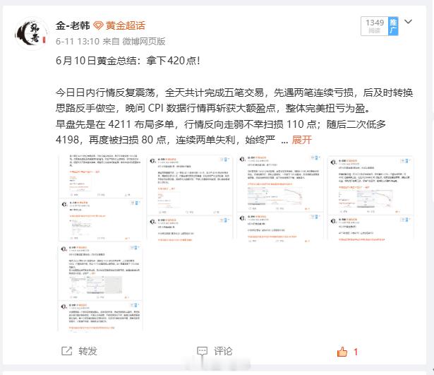 上周黄金交易总结（6月8日-6月12日） ：拿下1175点！回顾上周整周黄金战绩