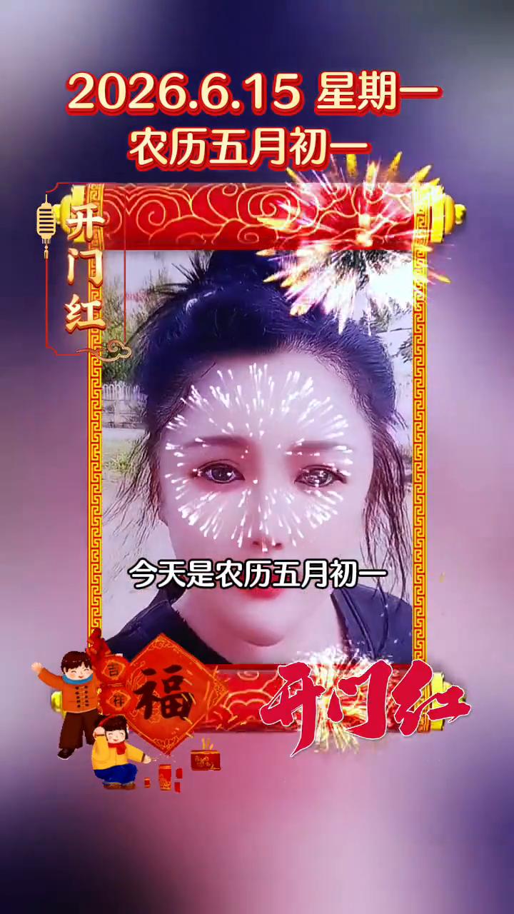 今天是农历五月初一，开门红。新月的第一天，敲开幸福门，走鸿运，发大财。独一无二的
