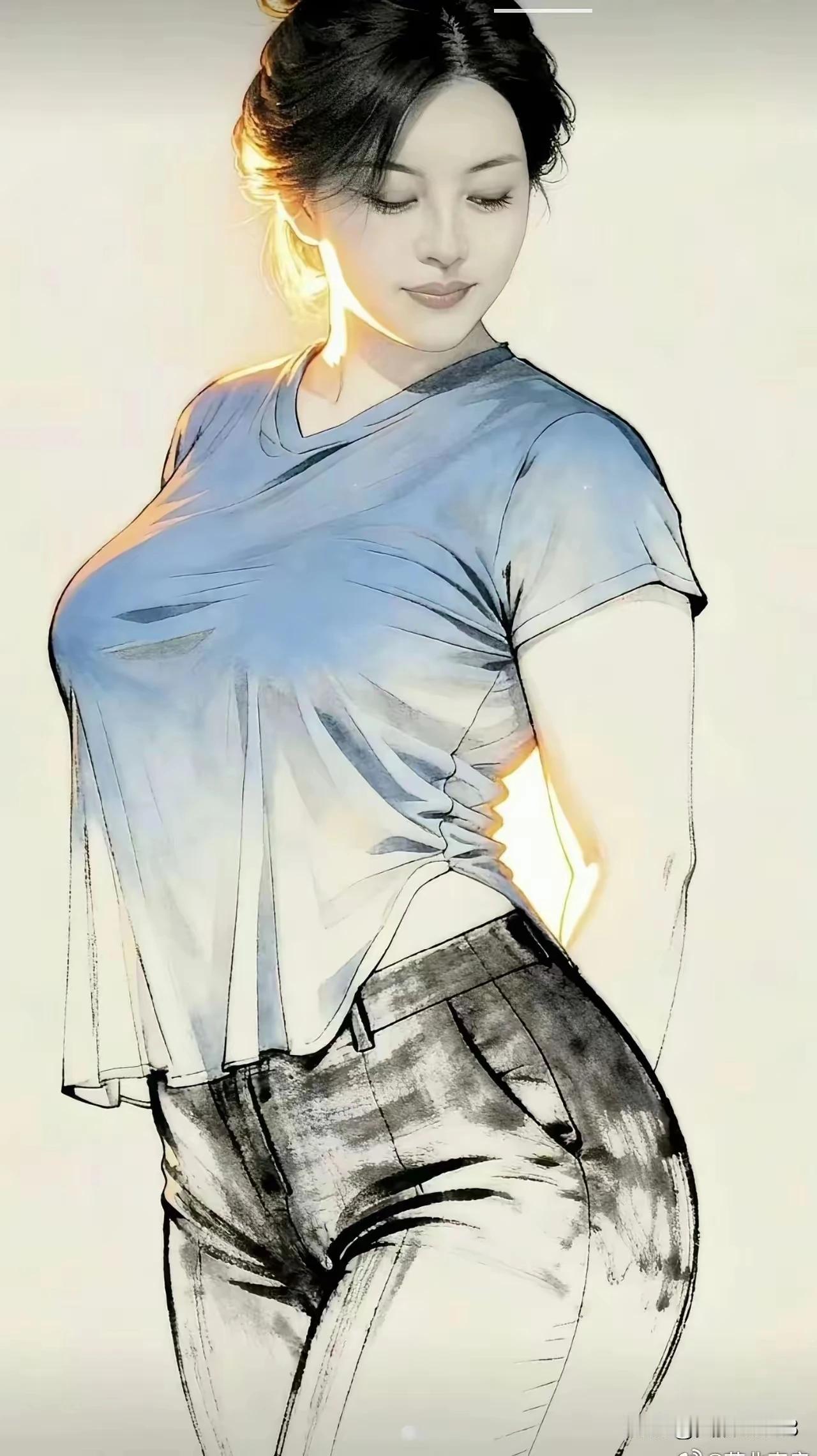 眉似春山寒远黛 ，
眸似秋水映繁星。