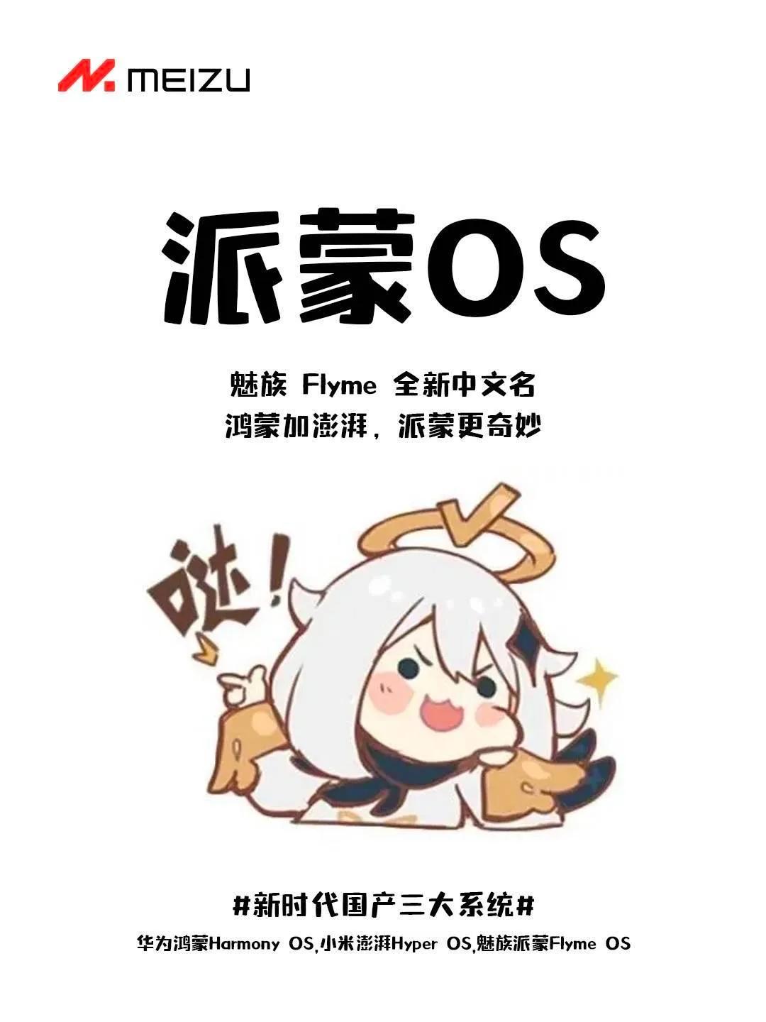 魅族征集系统名字，网友奇思妙想，直接用华为鸿蒙和小米澎湃最尾两字起名，叫派蒙，大