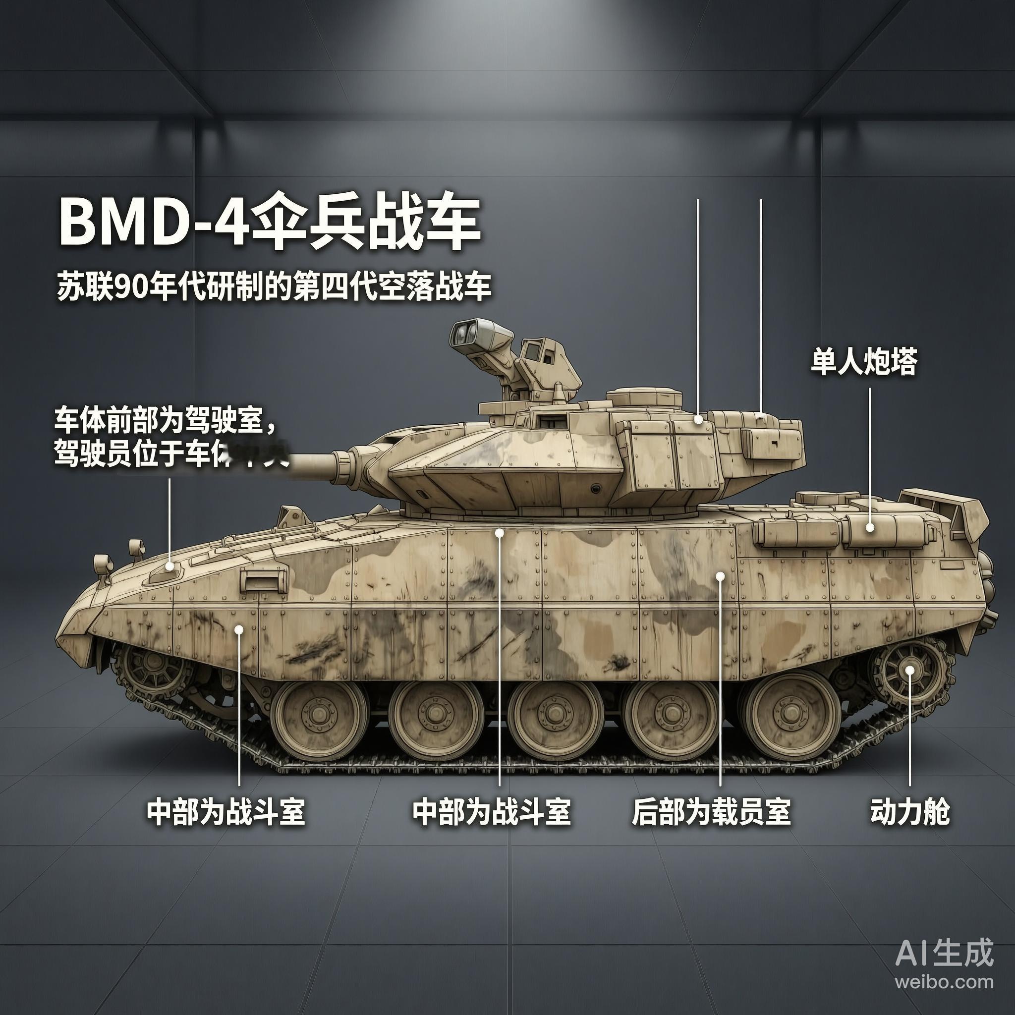 军事ai新视野 俄罗斯BMD-4伞兵战车BMD-4是苏联于20世纪90年代研制的