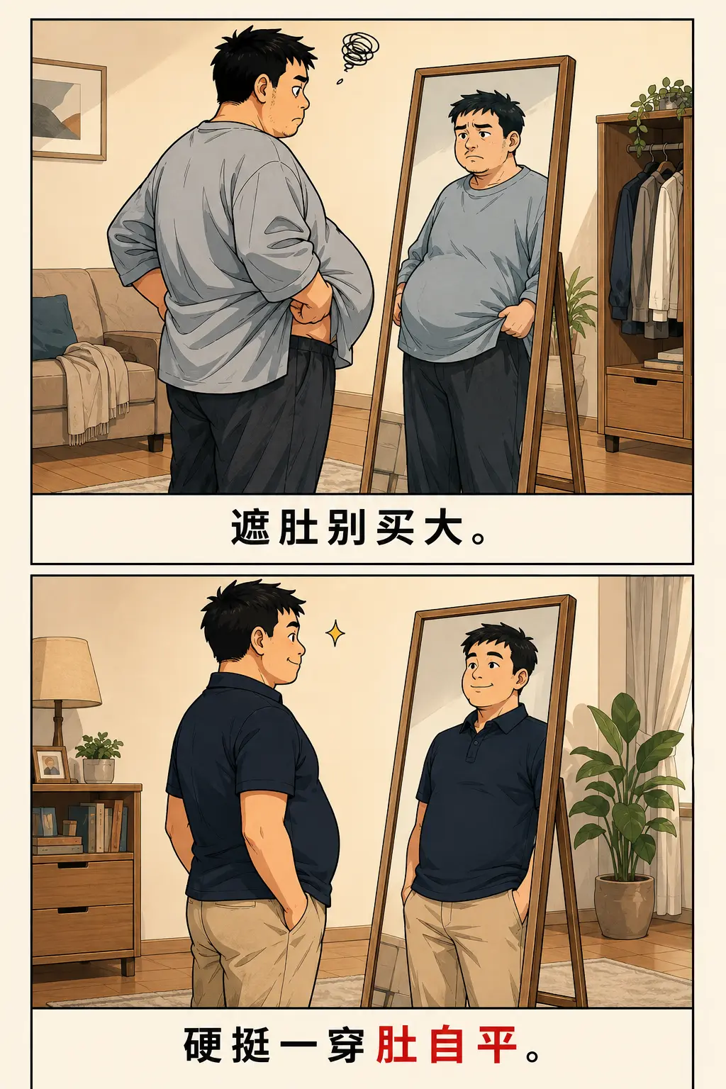 男人可以不帅，不能不干净。肚子大别买大一码，圆脸别碰圆领，西裤别配白袜...