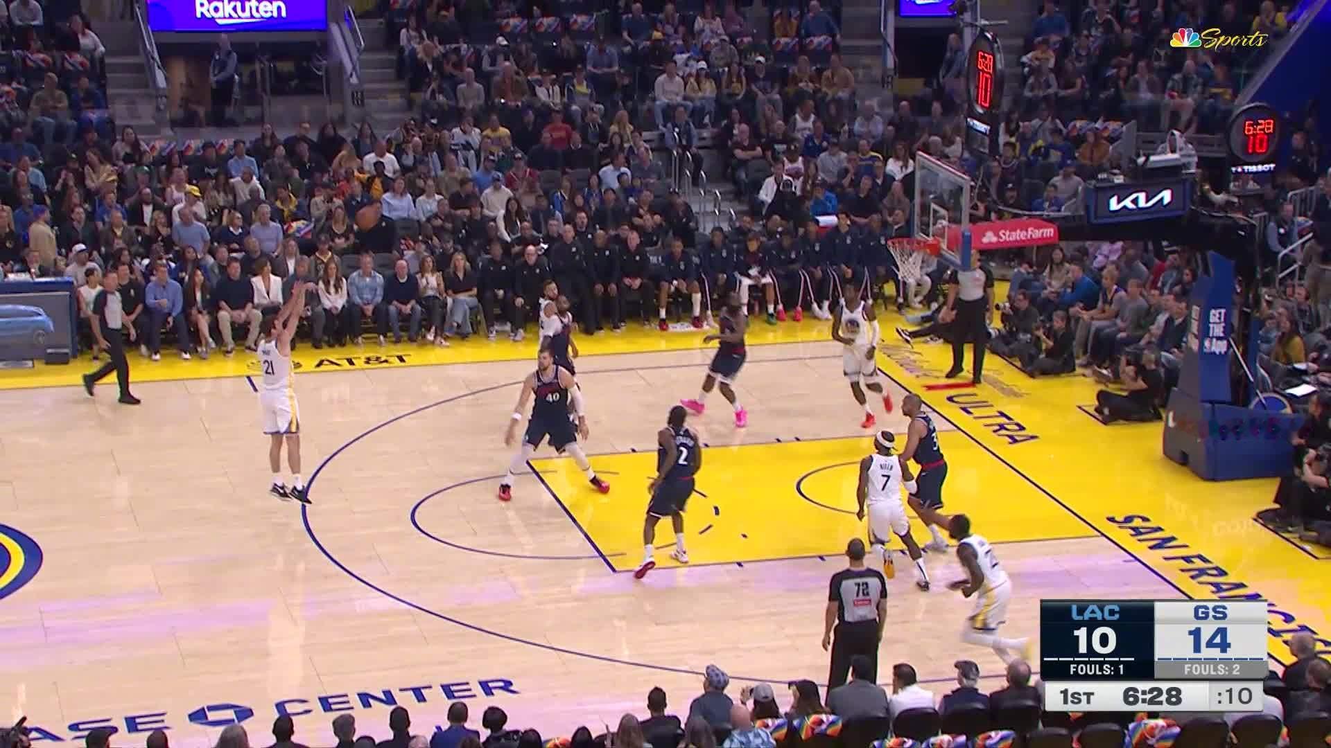 波斯特连续两个三分👌👌勇士20:10快船。快船vs勇士 ​​​