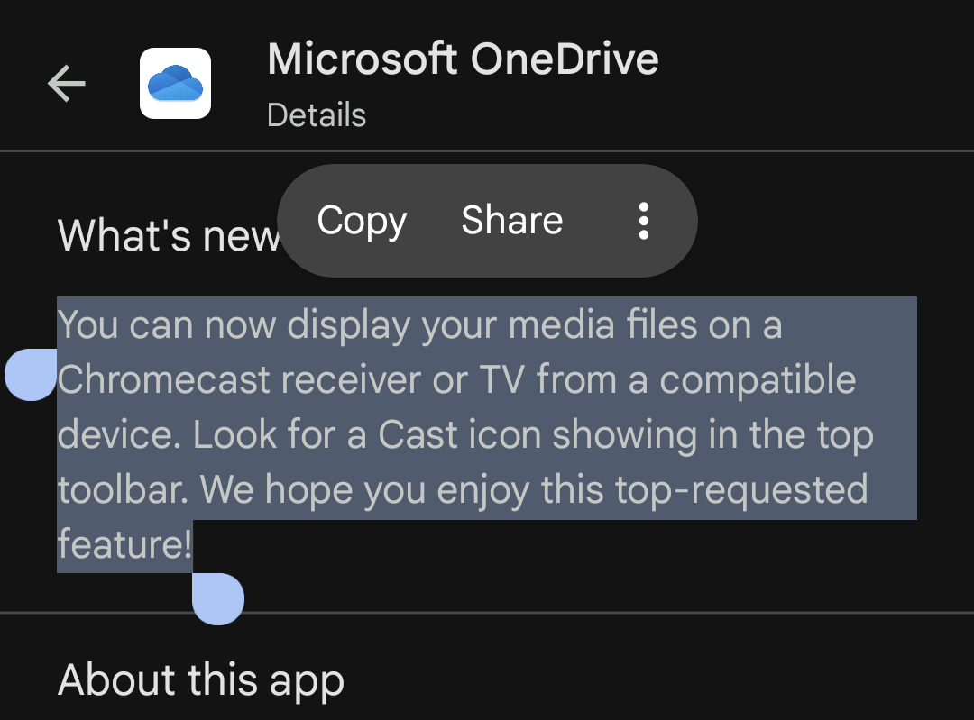 最新版的 OneDrive 已经支持在 Chromecast 接收器或兼容设备上