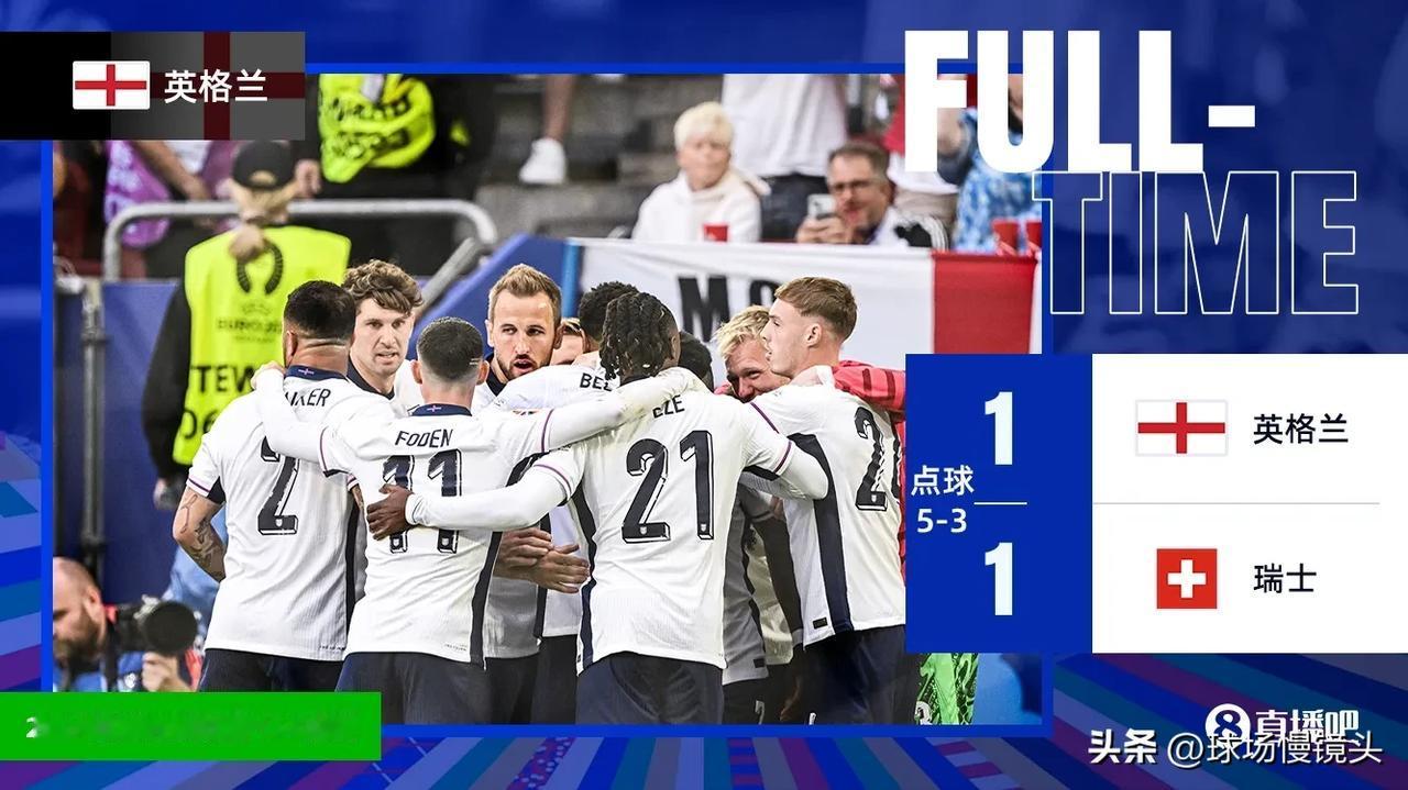 英格兰🏴󠁧󠁢󠁥󠁮󠁧󠁿1：1瑞士🇨🇭，点球5：3淘汰瑞士，让我彻