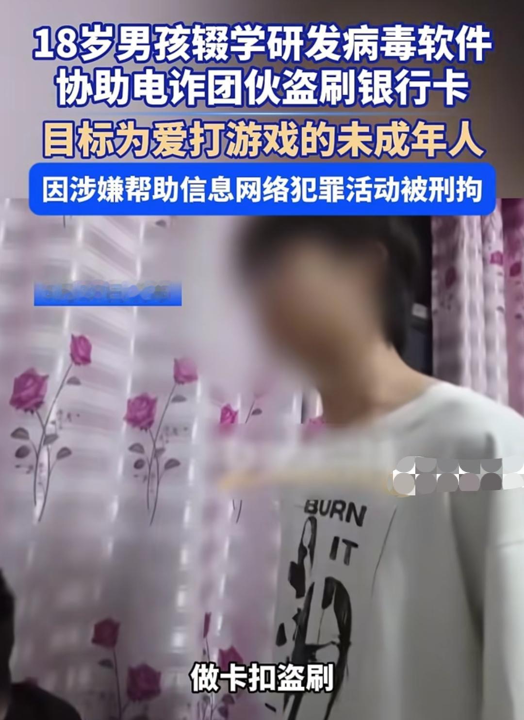 一步错步步错，18岁男孩辍学研究病毒软件，却是协助电诈团伙盗刷银行卡。
18岁的