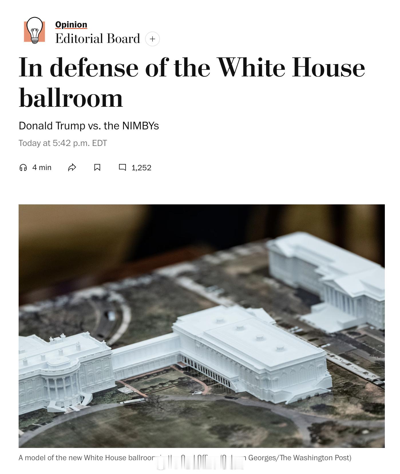 <华盛顿邮报>编委会周末出其不意的为川普扩建白宫东翼辩护：发表评论文章借川普改造