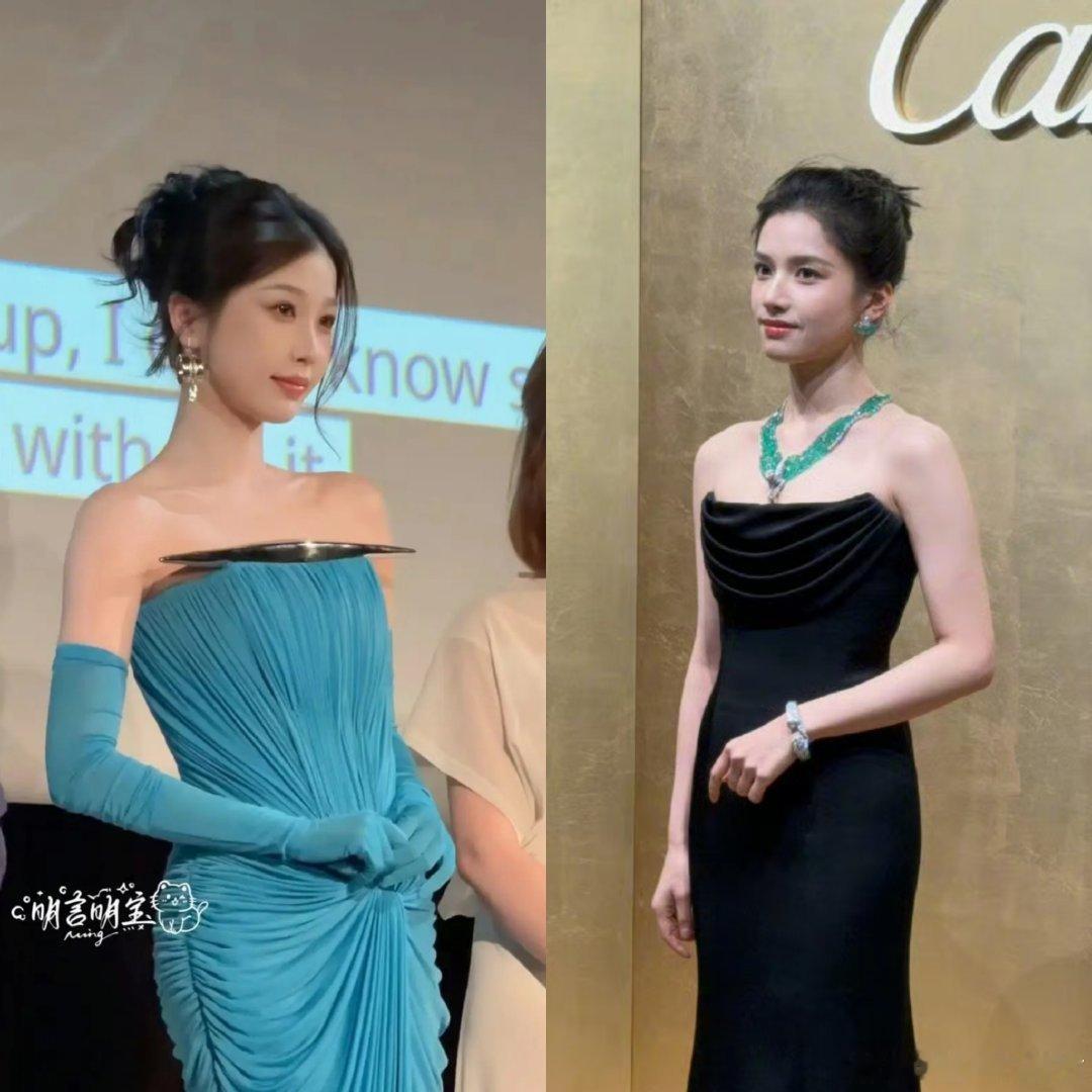 张婧仪的盘发造型要比虞书欣温婉大方啊？ 