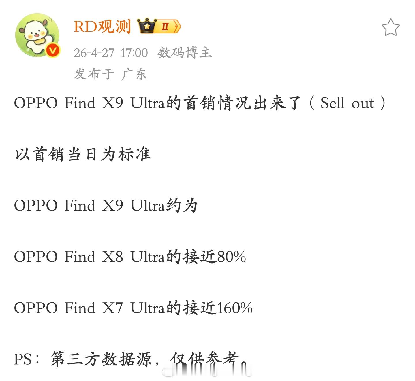 这一代 OPPO Find X9 Ultra 比想象中卖的好一些？ 
