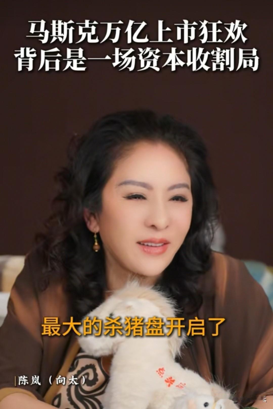 向太真敢说，她说马斯克公司上市是最大的杀猪盘，特朗普暂停攻打伊朗也是为了给Spa
