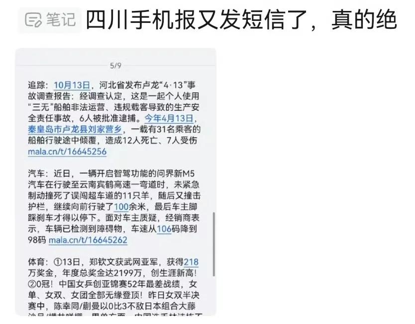 号外：问界M5在高速上撞死了几只羊，当地羊交警表示事故原因正在调查。

四川手机