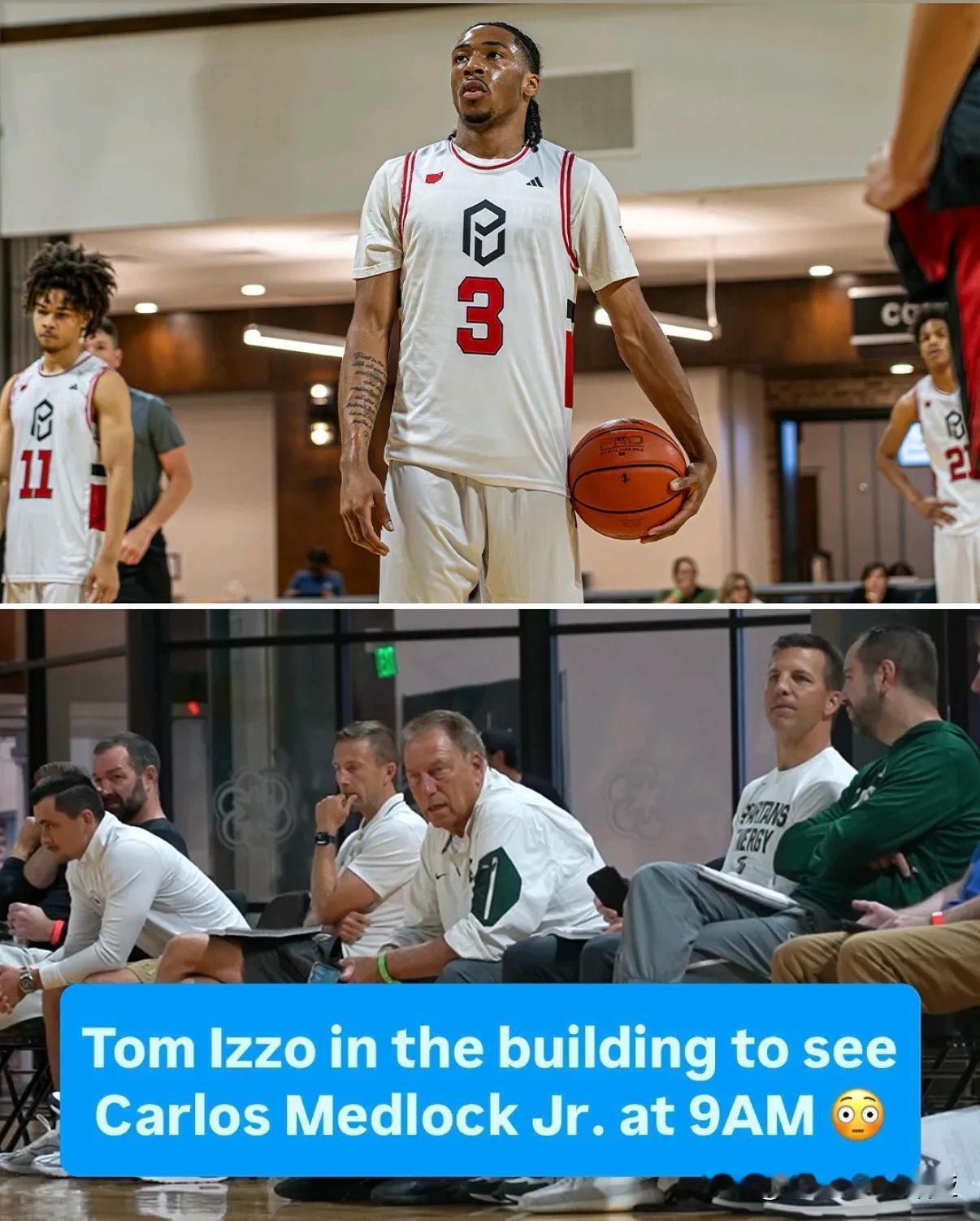 密歇根州立名人堂教练Tom Izzo场边考察2026届招生 本地控卫Carlos