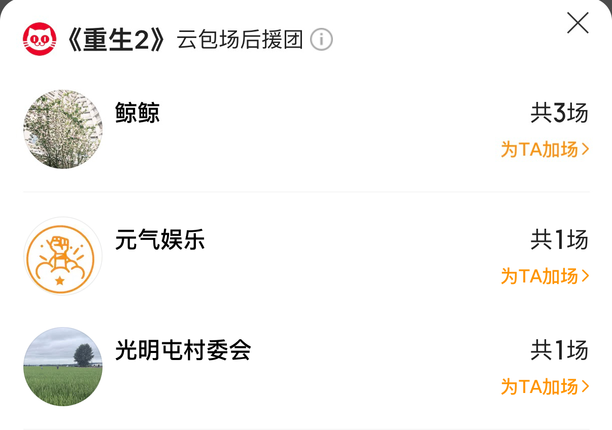 看起来好像是小暑假导演，制作方，村委会（？）来包场支持重生2啦 ​​​