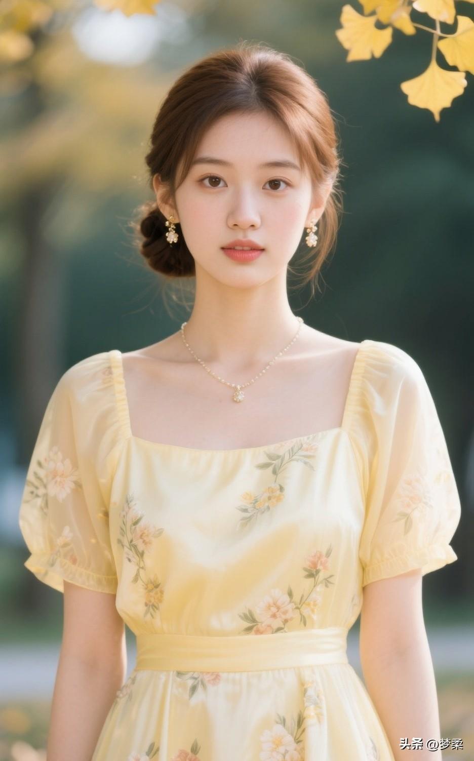 温柔甜美的秋季穿搭，花裙与落叶的完美搭配