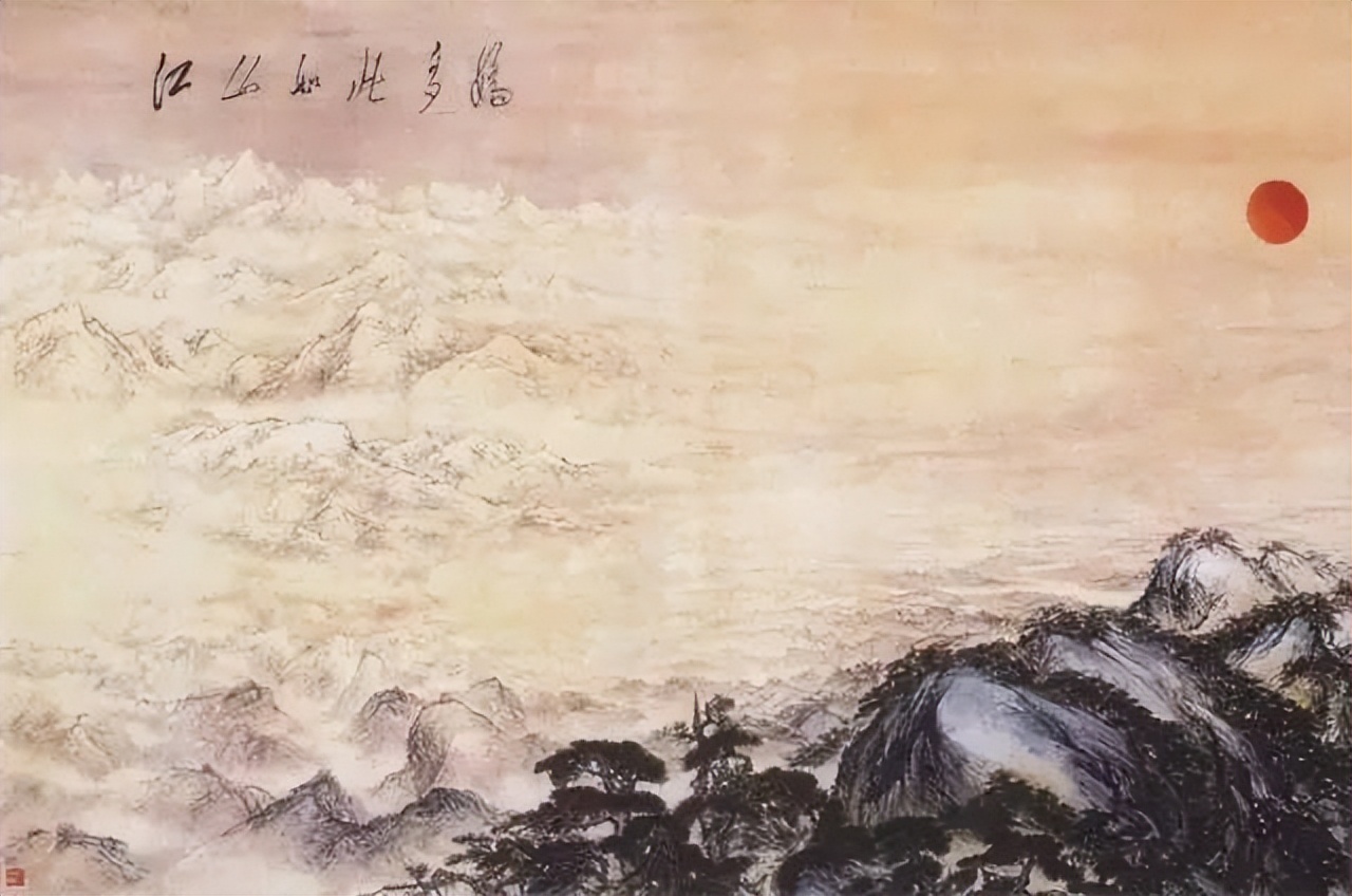 1959年关山月、傅抱石创作，9米乘6.5米的巨幅国画《江山如此多娇》。挂于人民