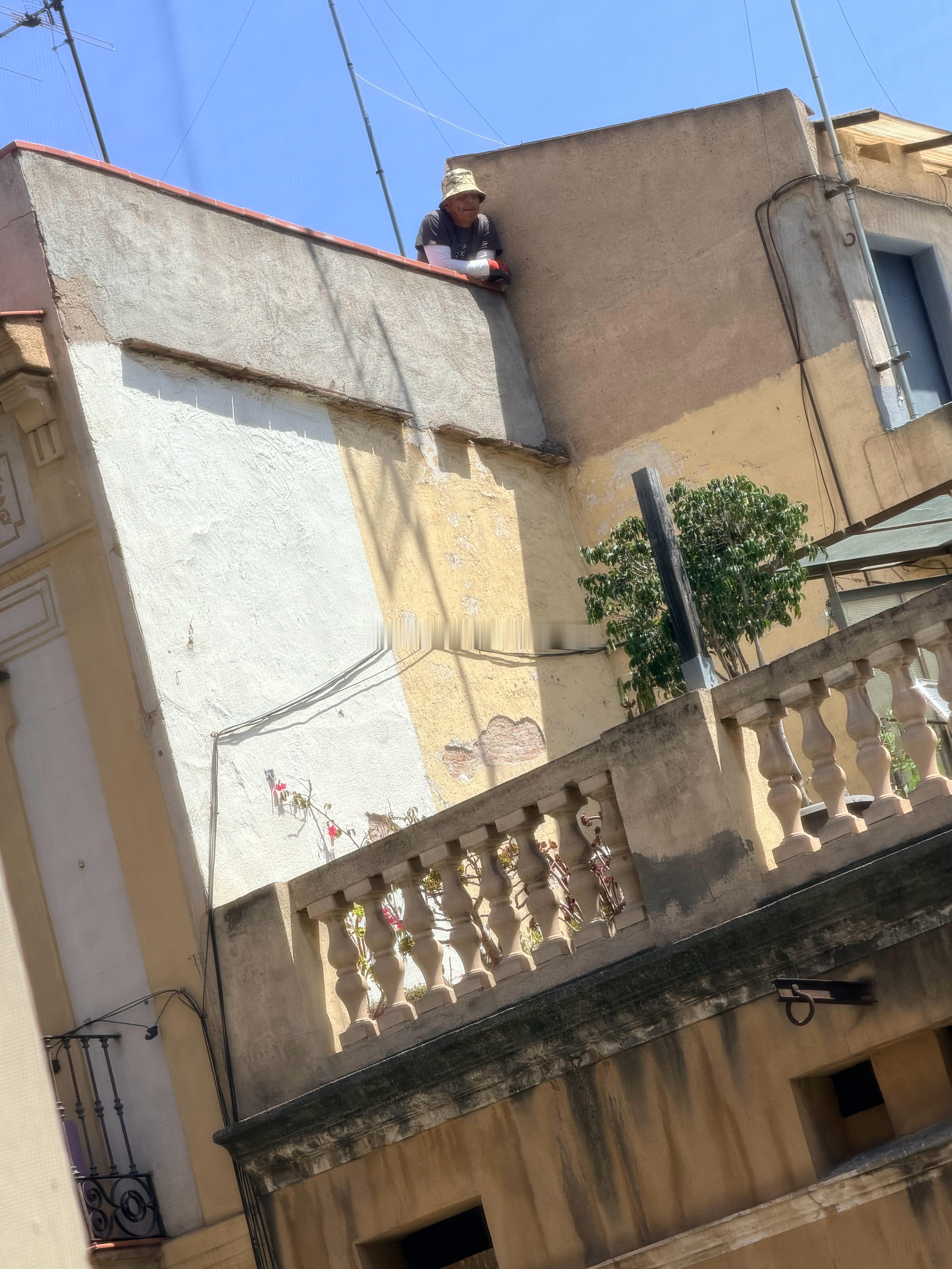 一抬眼看到隔壁楼装修的大哥正在往下看吓一跳…还好我这纱窗估计他看不到我…这边没纱