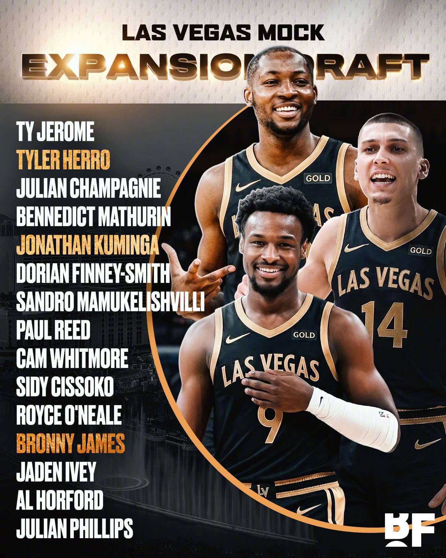 CBS Sports为拉斯维加斯扩军球队进行了模拟扩军选秀（每个队可以设置8人保