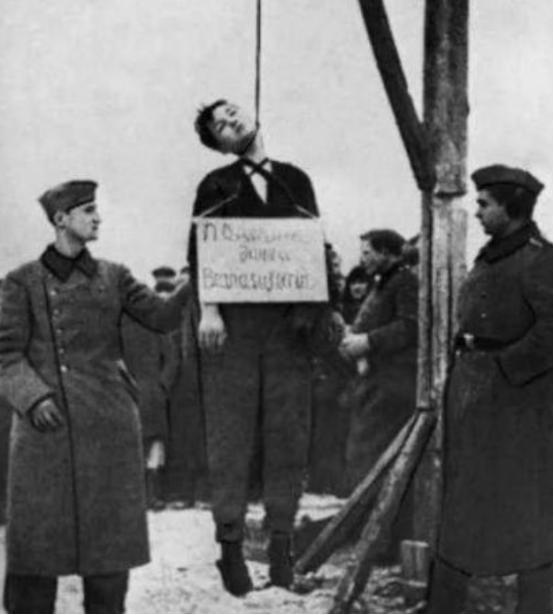 1941年，一名牺牲的苏联女兵，遗体被男兵吊在一棵树上，因为这张照片，苏联女兵的