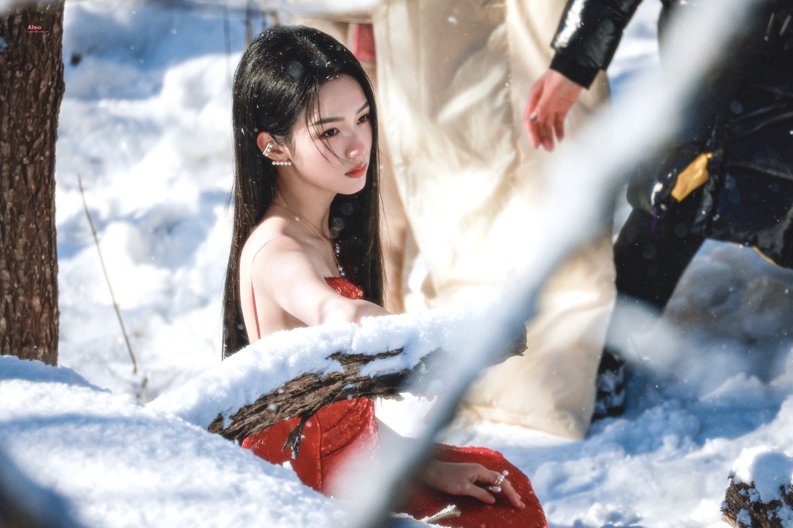 #周也雪地红玫瑰# 也子好凌厉又有冲击性的美，一身红裙在雪地里完全就是绽放在冬天