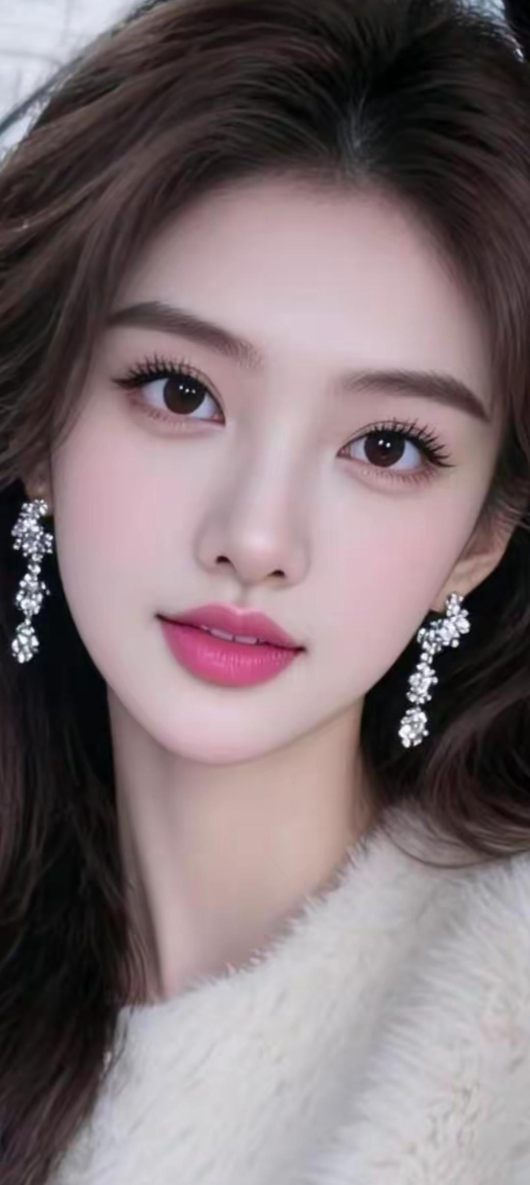 甜美可人的冬日穿搭，温柔粉唇与闪亮耳饰的完美搭配！💖✨