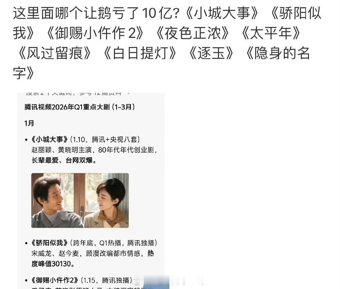 所以是以下哪部剧让🐧一季度亏了10亿？ 