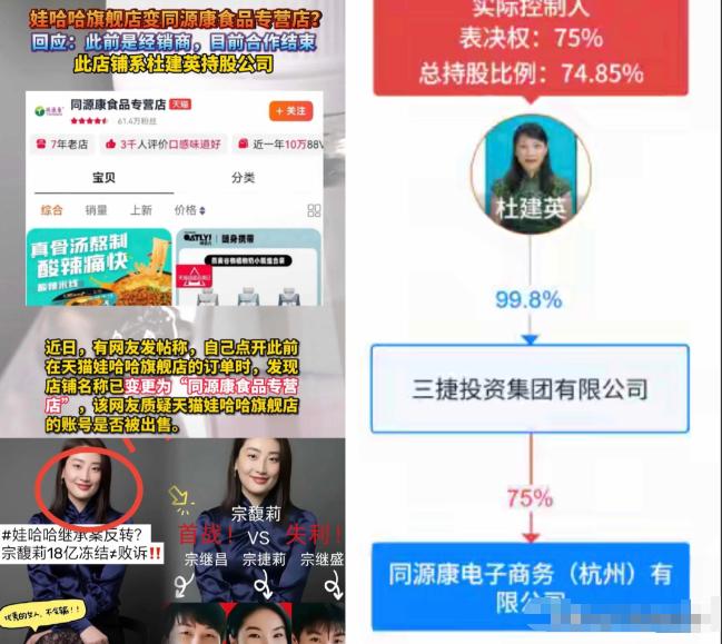 宗馥莉和杜建英这是彻底撕破脸了。
你看，娃哈哈的天猫旗舰店都改名字了。
这明显是